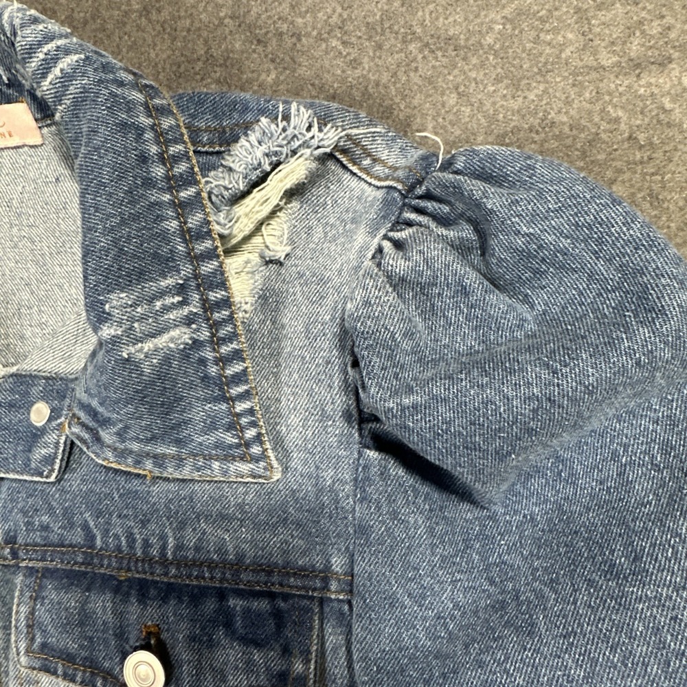 Clara Jayne Jean Jacket Women's M Cropped Ruffled Distressed Denim L/S - Picture 7 of 9